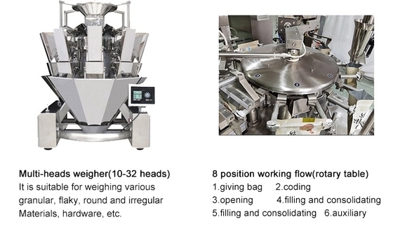 Multihead Automatic Food Packaging Machine With Weighing Filling Functions Plastic Pouches Premade Bags